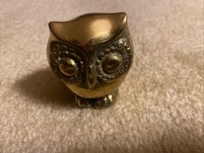 Vintage MCM Solid Brass Owl Figurine Paperweight Miniature Bird Statue 2.25