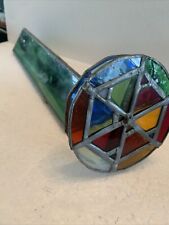 Green  Stained Glass Kaleidoscope Double Rainbow Wheels 13” Handmade Vtg picture