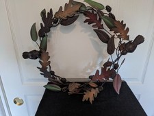 Vintage Tole Toleware Wreath Rustic with Birds Acorns Oak Leaves picture