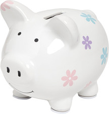 Large Ceramic Piggy Bank, White Floral Mini, Ideal for Boys and Girls, Kids, Mon picture
