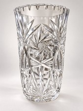 Vintage 9” Heavy Handcut Lead Crystal Vase - Stunning Design. picture