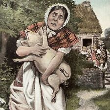 Antique Postcard Woman With Beloved Piglet Pig Spoiled Brat Funny Cute picture