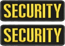 SECURITY embroidery patches 2 3X9 hook on back GOLD ON BLACK picture