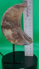 Polished Pink Amethyst Crescent Moon Crystal on Black Stand 7in 1.68lb picture