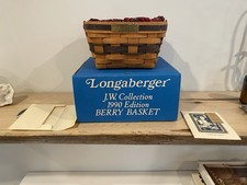 1990 Longaberger JW Collection Berry Basket Complete Box Liner Protector Card picture