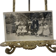 Vintage 1949 Family Group Outdoor Yard Snapshot Photo 3.5x6 B&W Gelatin Orig picture