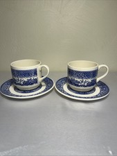 Vintage Blue Willow 1940s USA Royal Co. Coffee Tea Cup and Saucer Set Of 2 picture