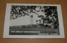 c1950 Marengo Illinois RPPC Arnold Engineering Factory Water Tower IL Town View picture