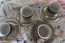 Vintage Monopoli Espresso Cups Saucers Spoons Silverplate Holders Set of 4  picture