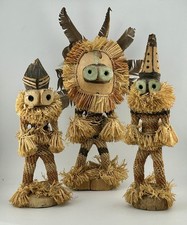 African Pende Munganji Minganji Congo Raffia Wood Figurines Set 3 Spirit 70s VTG picture