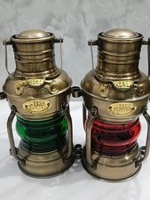 Set of 2 Brass Finish Oil Lamps Antique Nautical Ship Lantern Boat Light 12 Inch picture