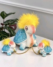 Vintage MCM Chained Turtle Family Set with Yellow Fur Made in Japan Kitsch picture