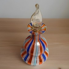 Vintage Murano Glass Perfume Bottle Latticino Zanfirico Ribbon Orange Blue Flame picture