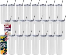 18 Pack Straight Sublimation Tumblers Bulk Blank 20oz Stainless Steel White Lid picture