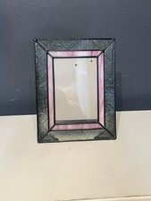 Vintage Stained Glass Picture Frame Pink Gray Floral Embossed 4x6 Tabletop picture
