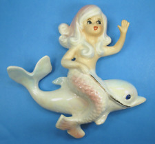Lefton Sonsco Mermaid Waving Riding Dolphin Wall Plaque 1950's Mid Century picture