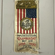 (3) Columbus Day 1890’S Public School Silk Ribbon Group World's Fair RARE picture