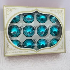 Set/12 Vintage Shiny Brite Blown Glass Ornaments Turquoise/Aqua 1.75” Boxed picture