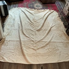 Vintage 1950s BATES Woven Jacquard Coverlet Bedspread Fringe Full Queen 112