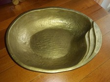 Brass bowl handmade MCM bowl Vtg oval thick textured hollywood regency elegant picture