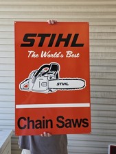 LARGE VINTAGE 1960'S STIHL DEALERSHIP PORCELAIN CHAINSAW SIGN 30
