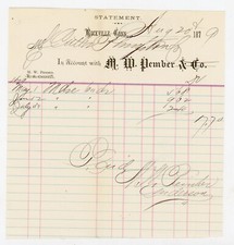 1879 M.W. Pember & Co. Statement Receipt – Rockville, Connecticut picture