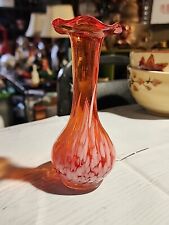 Hand Blown Glass Red and White Vase with Ruffle Top. Very Nice picture