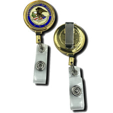 CL-006 DOJ Department of Justice Retractable ID reel metal ID card holder Dept. picture
