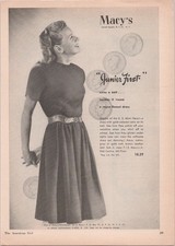 Macy's Junior First Dress Magazine Ad Vintage Rayon Flannel Coin Belt 1946 picture