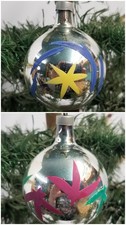 Pair Vintage Premier Hand Painted Glass Christmas Ornament Stars & Sky / Leaves picture