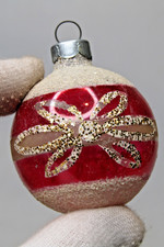 VTG Glass Stencil BOW Pictured Confetti Mica BALL Christmas Ornament Franke RED picture