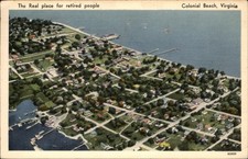 Colonial Beach VA Aerial View of Town Tichnor Bros. c1940s-50s Vintage Postcard picture