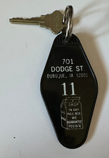 Vintage Dodge House Motel Keychain with key  Dubuque Iowa 701 Dodge St DBQ IA picture