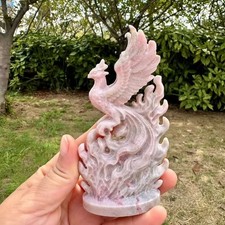 1pc Natural Pink aubao Quartz Carved Crystal Phoenix Skull Reiki Healing Decor picture