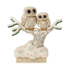 Jim Shore Heartwood Creek White Woodland Owls on a Tree Winter Figurine 6019312 picture