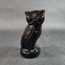 Vintage Black Amethyst Art Glass OWL Figurine Solid Glass Hand Molded 4.5