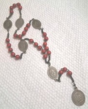 1800's Rare French Rosary 5 Holy Wounds Of Christ  Chaplet Red Coral Beads picture