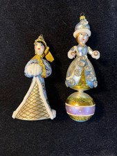 Laved Italian Hand Blown Glass Snow Princess Ornaments Set of 2 Made in Italy picture
