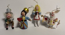 RARE Vintage 1984 Kurt S. Adler Alice In Wonderland Wooden Toy Ornament Set Of 4 picture