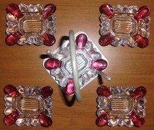 VTG Westmoreland Cranberry Flash Stackable Ashtray Trinket Dish Set of 5 w/Caddy picture