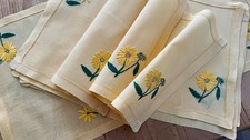 Vintage Estate Linens: Yellow Embroidered Italian Placemat Napkin Set for 6 B586 picture
