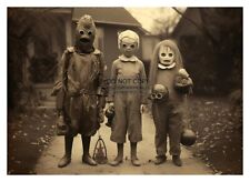 VINTAGE CREEPY HALLOWEEN CHILDREN IN COSTUMES 1930s 5X7 FANTASY PHOTO picture