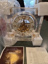 VTG Mid-Century Modern Seiko Quartz Skeleton Mantel Clock Gold Accents QAW105G picture