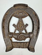 Masonic Free Mason Cast Iron Metal Good Luck Horseshoe Wall Hanging F&AM picture