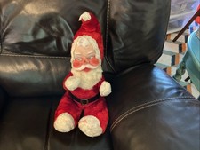 VTG Christmas 50's 60’s MCM Rubber Face Santa Claus Stuffed Plush 20” Blue Eyes picture