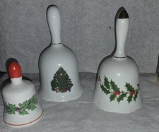 Vintage Ceramic Christmas Bells Lot 3 Holly Berry Christmas Tree picture