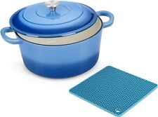 6 Quart Enameled Cast Iron Dutch Oven with Lid and Silicone Trivet Mat,blue picture