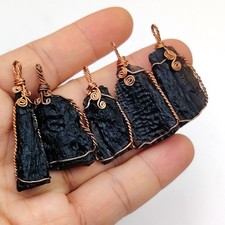 5pc Translucent Indochinite Tektite Pendant Lot Copper Wire Wrapped Necklaces picture