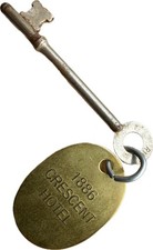 Vintage 1886 CRESCENT HOTEL Skeleton Key & Brass Fob - Eureka Springs Arkansas picture