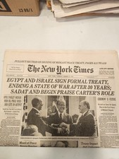 Egypt & Israel Sign Formal Treaty New York Times March 27 1979 WORN Sadat Begin picture
